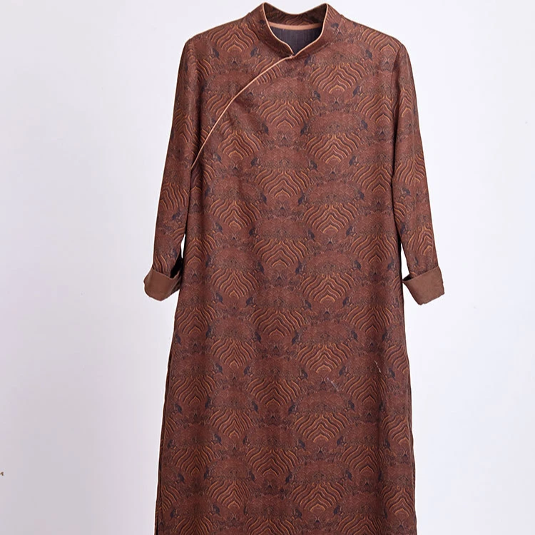 【十三郎】2025撞色斜襟立龙纹真丝香云纱改良旗袍0040