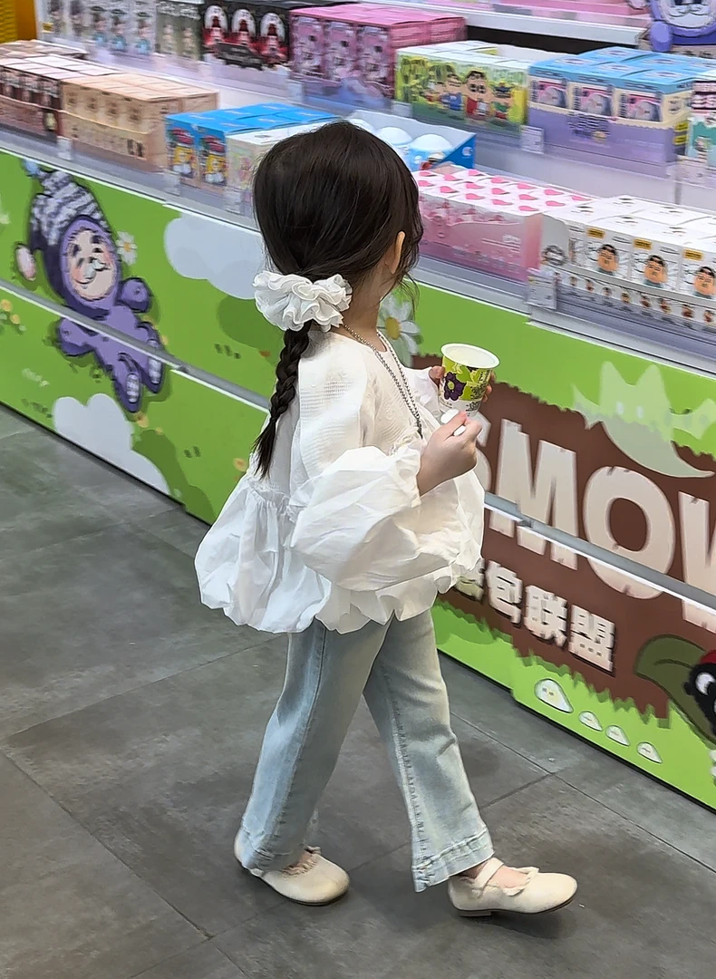 女童套装泡泡袖花苞衬衫2025秋季新款宽松版型洋气百搭裤子两件套
