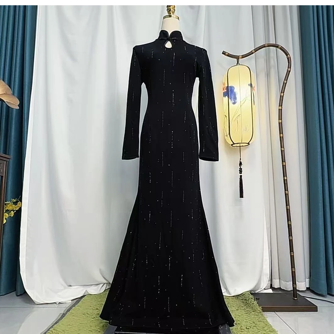 编码2508春季新款黑色经典轻奢气质长款鱼尾裙