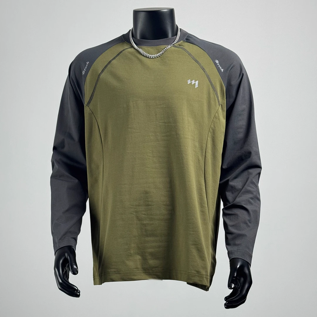 ohmmayby秋季新款拼色防晒长袖T恤男薄款户外圆领速干上衣休闲