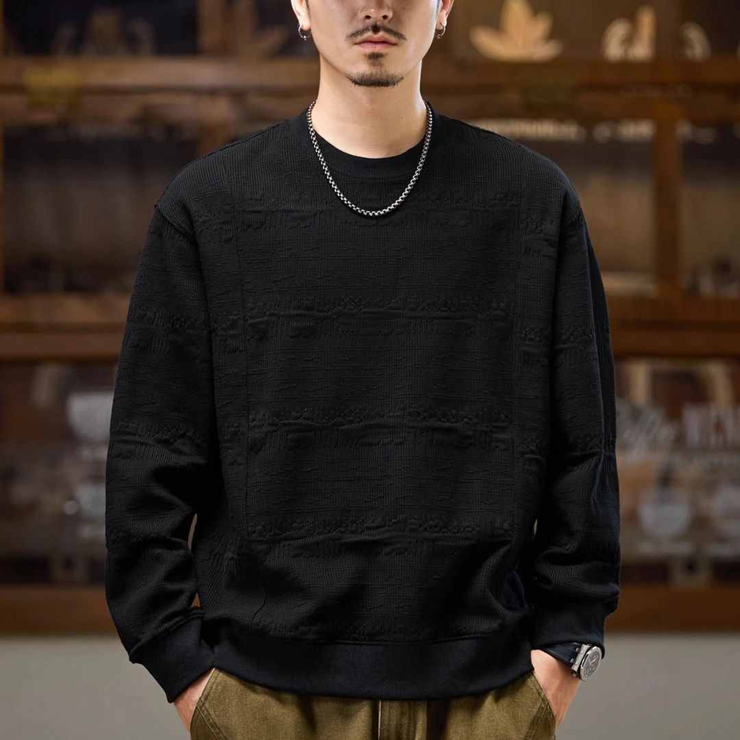 高级感艺术肌理提花重磅圆领卫衣男士秋季新款宽松休闲情侣外套潮