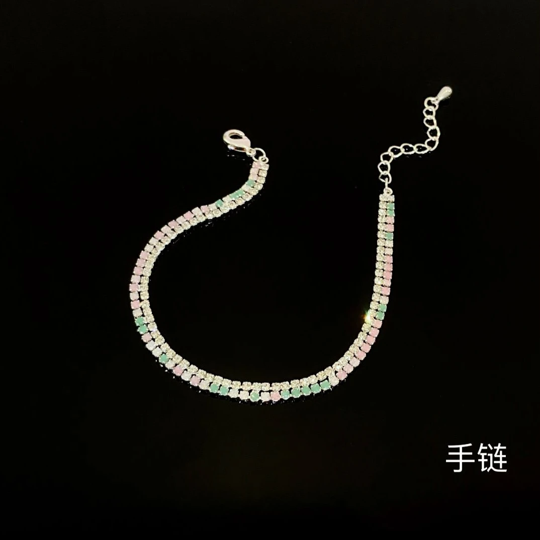 铜合金锆石手链 镀K金 彩色糖果手链S763