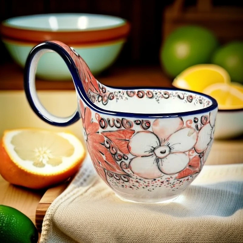 （2）高温瓷釉下彩粉黛佳人曲把杯家用陶瓷创意手绘大容量曲把杯