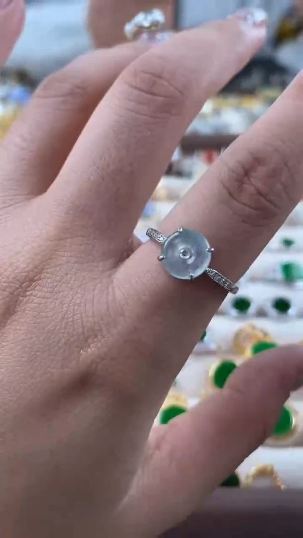翡翠戒指银S925镶嵌缅甸天然A货翡翠