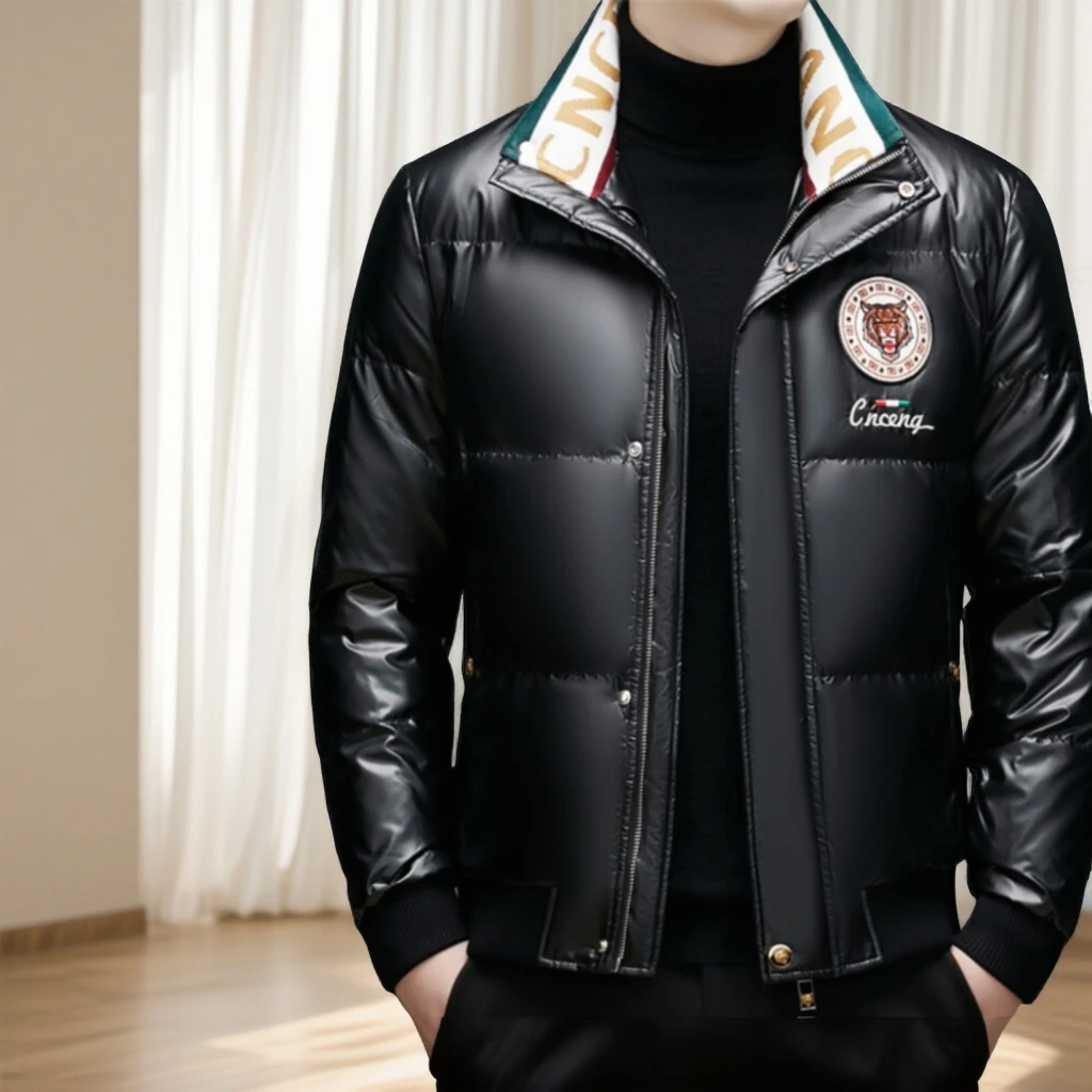 GUNEBOLURWA高端冬季新款男士立领羽绒服外套字母重工刺绣短款