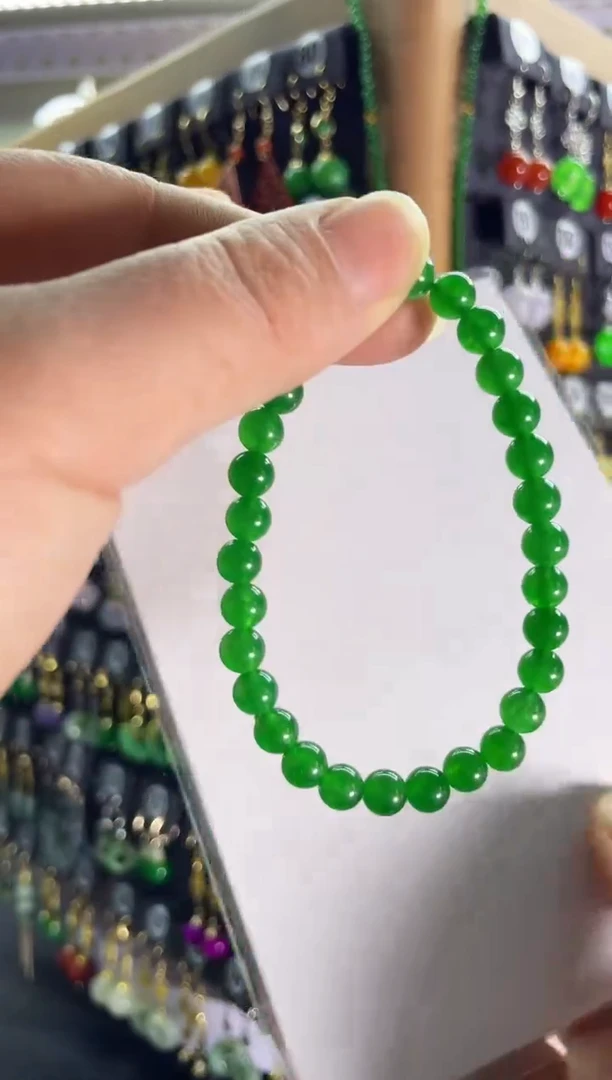 【闪购商品】翡翠耳饰银S925镶嵌绿手串6