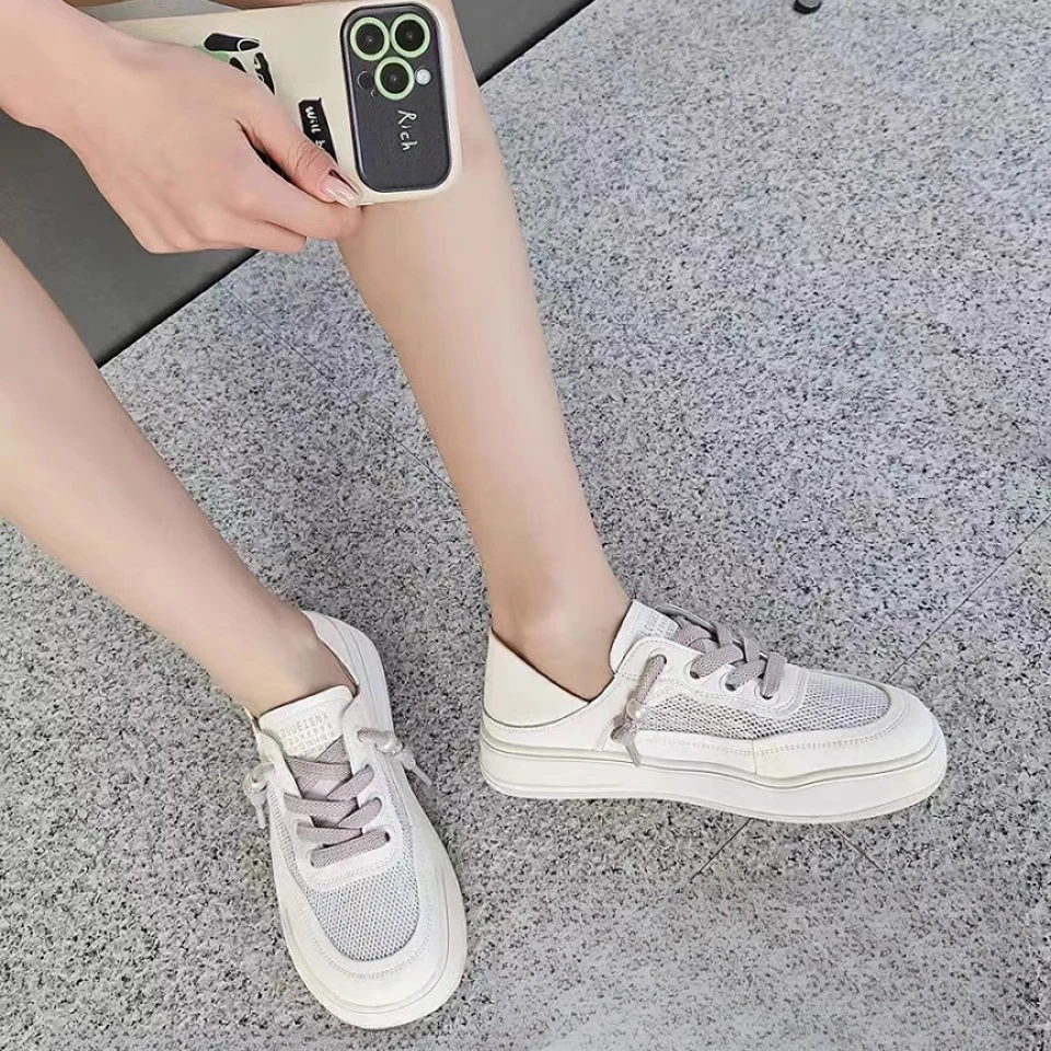 C3463  白紫色  时尚百搭圆头系带女休闲板鞋 小白鞋