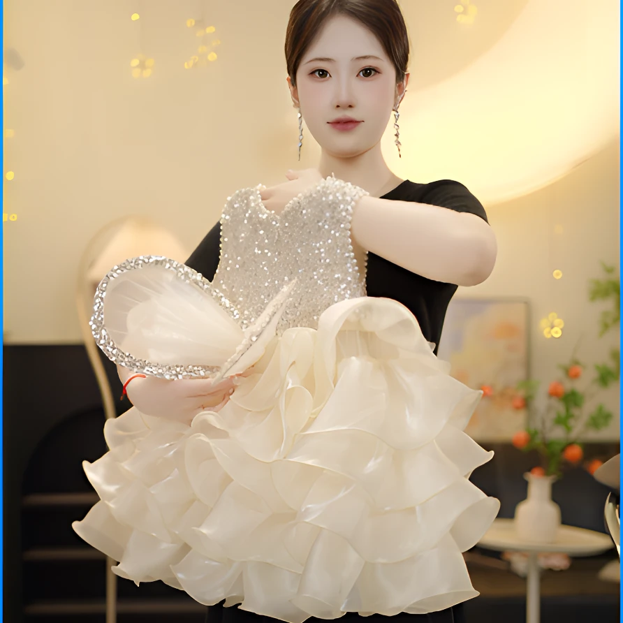 【QX银翼仙子】女童2025新款小众高级轻奢宴会蓬蓬裙高端定制礼服裙