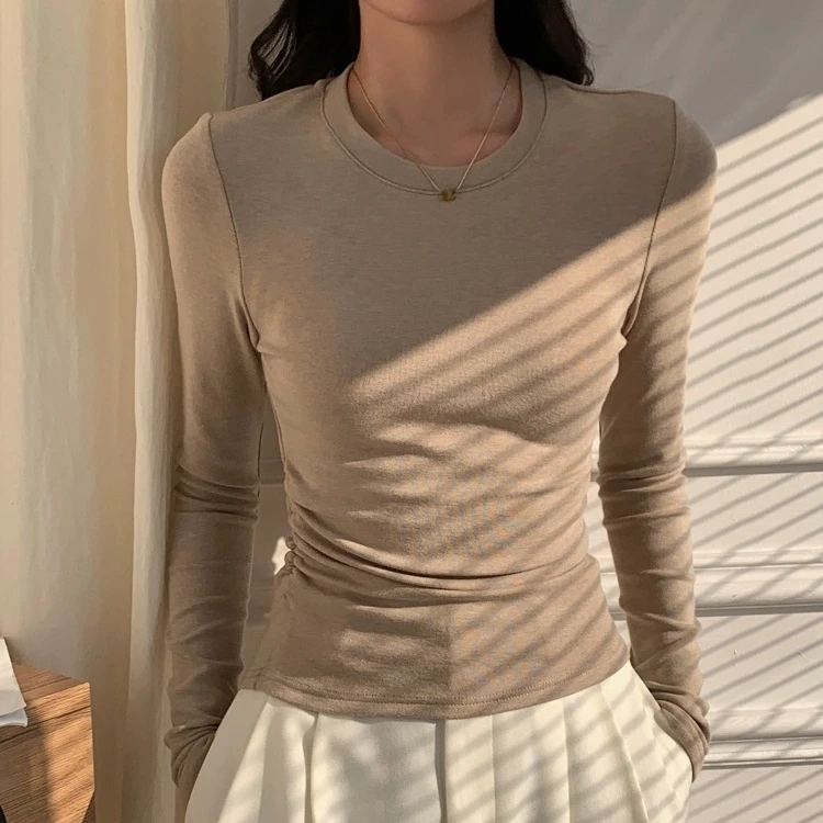 2025秋冬磨毛加薄绒保暖长袖T恤上衣女正肩百搭基础卡腰打底衫