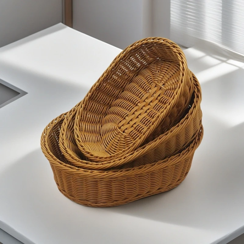 D4棕色椭圆形收纳篮三件套洗菜篮沥水篮