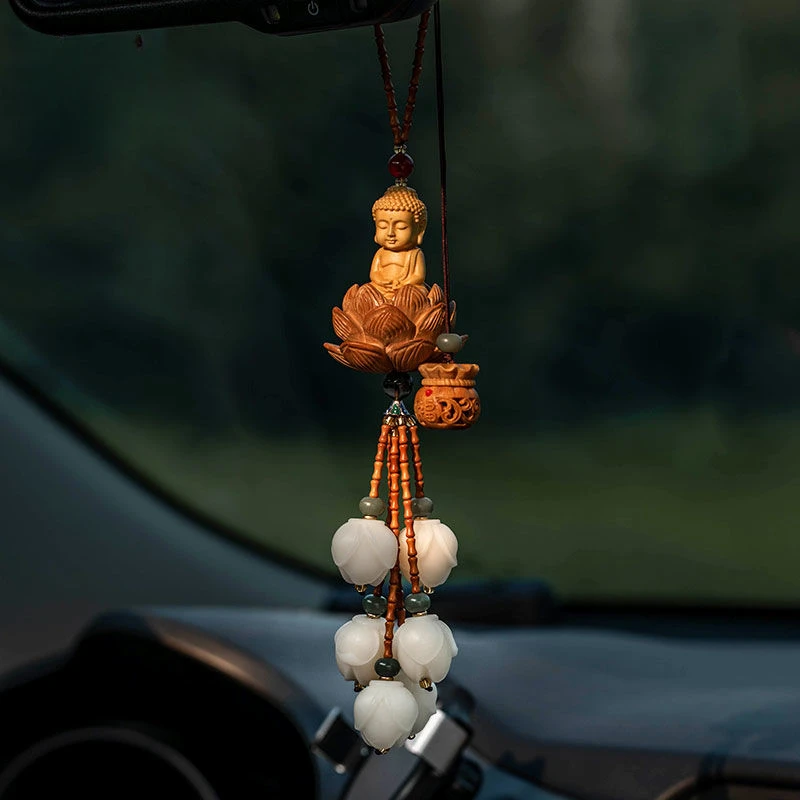 小佛观音平安汽车挂件车内吊饰菩提玉兰花车挂件2023新款高档