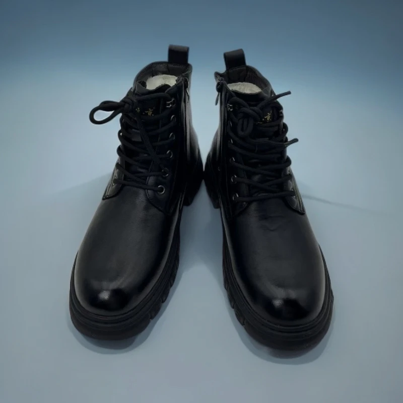 2025冬季新款加绒羊毛马丁靴防滑高帮保暖真皮加厚牛皮靴子5688