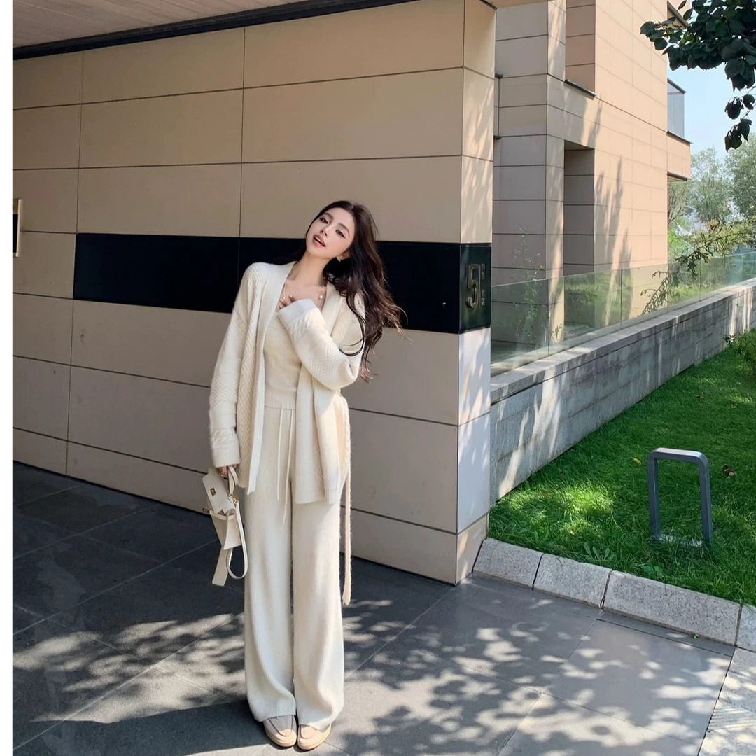 2025早秋新款时尚套装气质显瘦洋气休闲百搭性感辣妹吊带开衫长裤