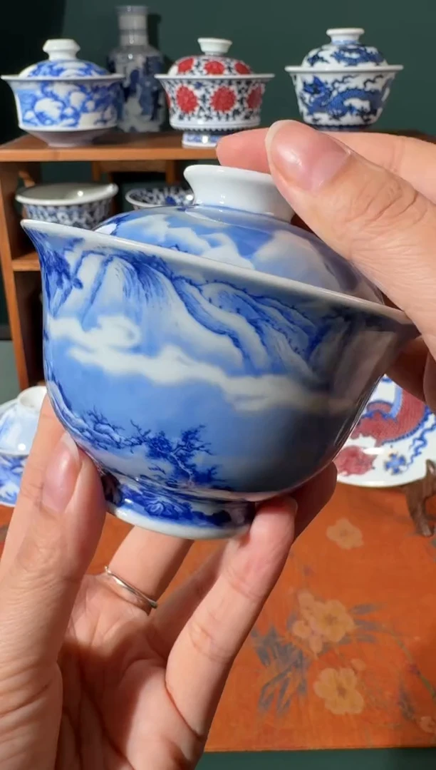【闪购商品】杯云山片玉寒林骑驴盖碗