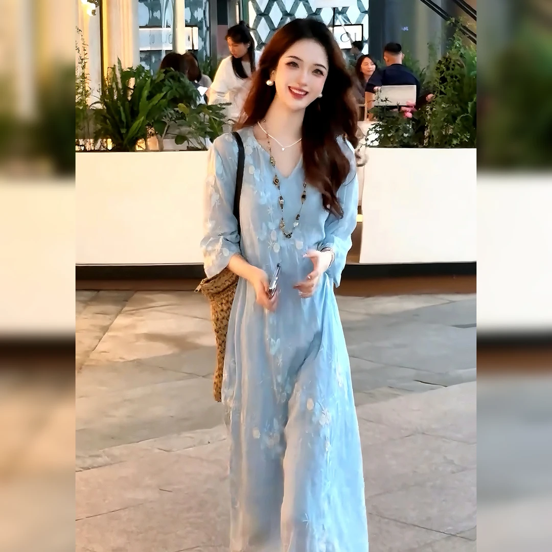 Linda姐高端线【欧若风】新款时尚轻奢气质苎麻连衣裙AS5LYH0603