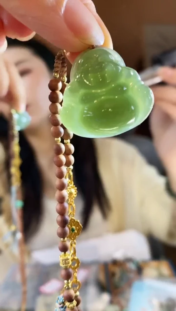 和田玉未镶嵌颈饰28MM和田玉木珠佛公项链