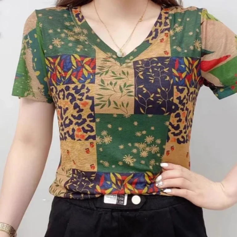 【夏季新款】氧气小衫时尚印花短袖女宽松T恤夏装半袖花色上衣