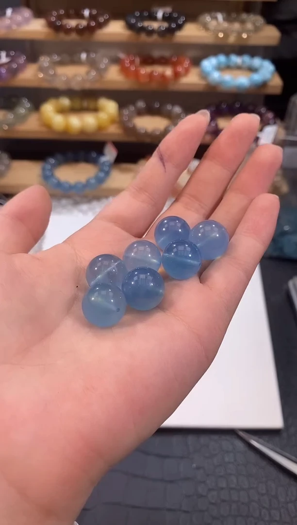 水晶手链未镶嵌海蓝宝单珠14mm多样性发一