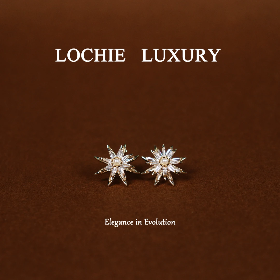 黄铜锆石耳饰 L021【星月华章】意大利设计师款旋转八芒星耳钉