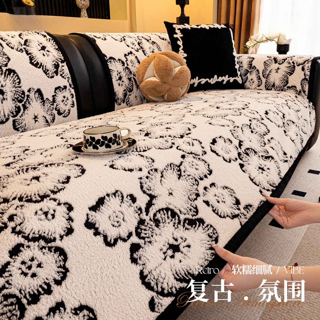 许梦轩秋冬季2025新款加厚毛绒沙发垫高级感皮沙发坐垫防滑盖布巾
