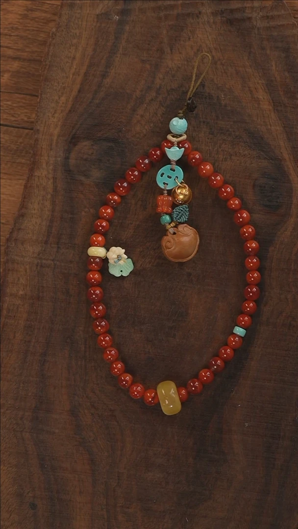 【闪购商品】南红玛瑙手机链银S925镶嵌A2976