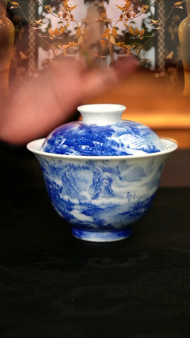 艺家仁王三毛山水盖碗