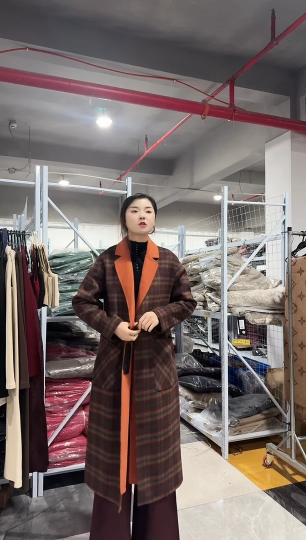 森比 羊毛格子大衣