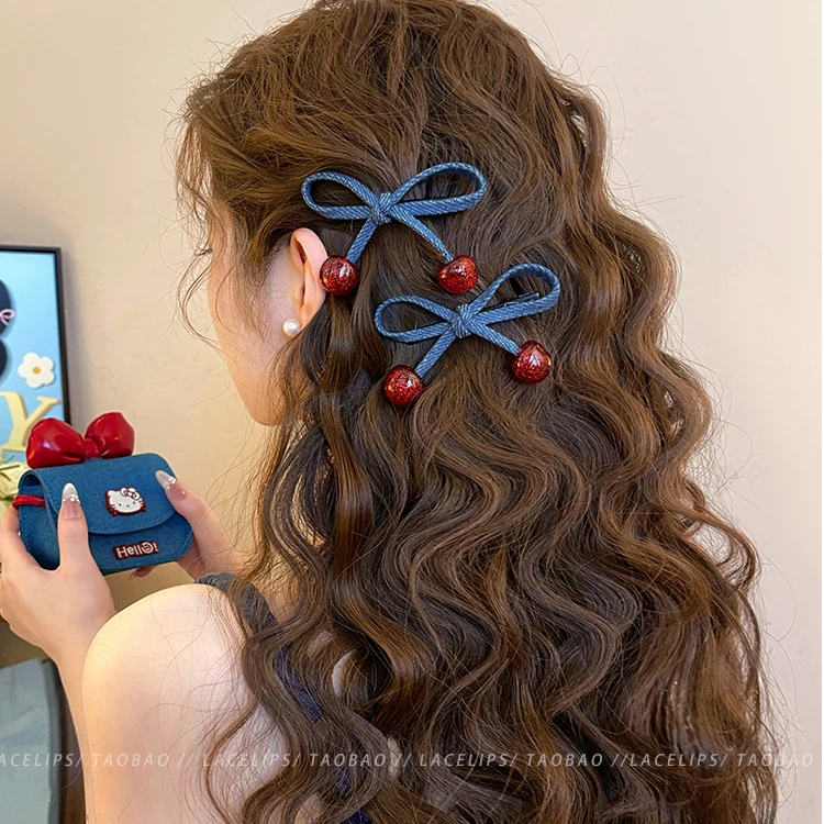 韩系牛仔蝴蝶结发夹女侧边夹前额碎发刘海夹2025新款高端发卡发饰