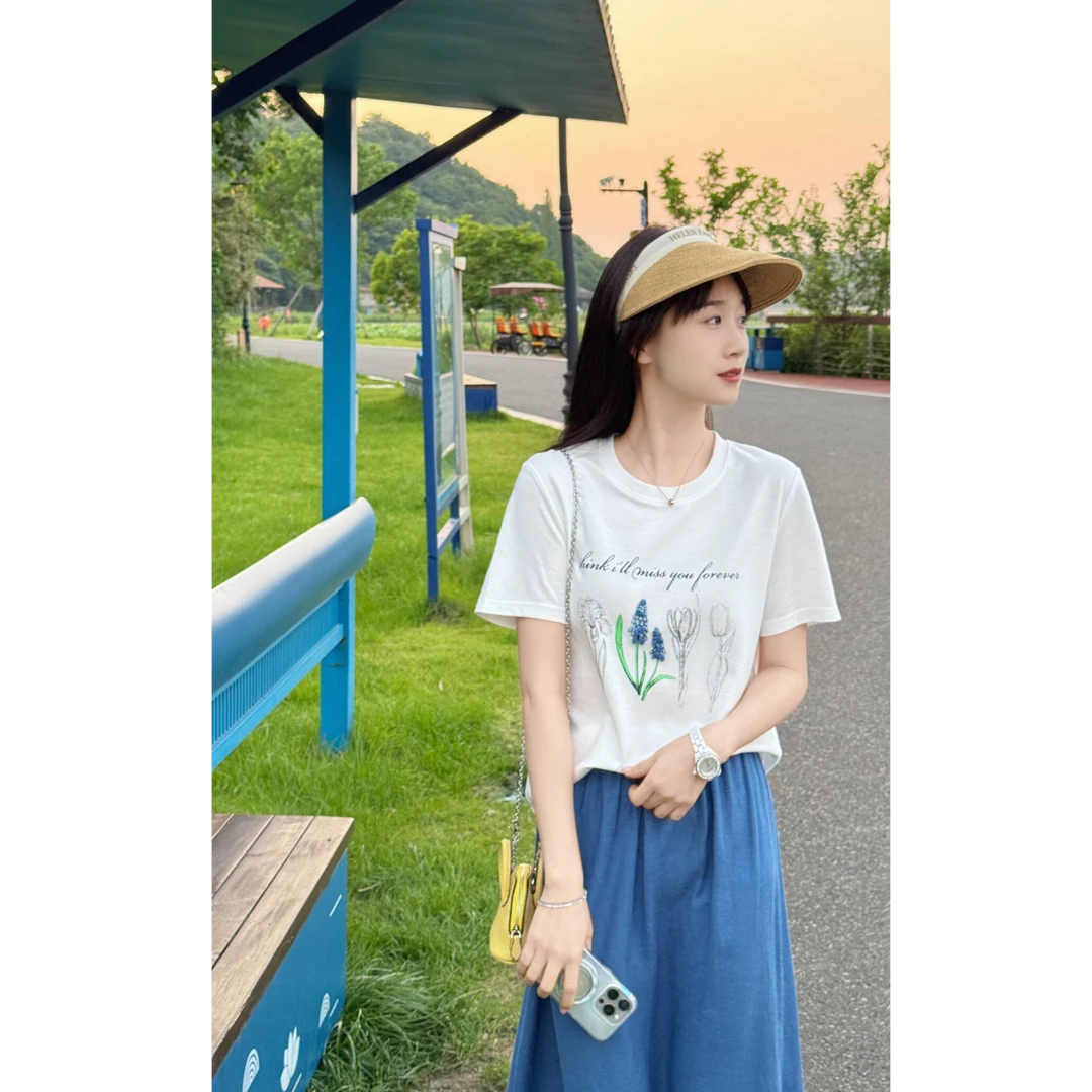 Y.M | 蓝铃花 高品质手工工艺 设计艺术款百搭款短袖1388