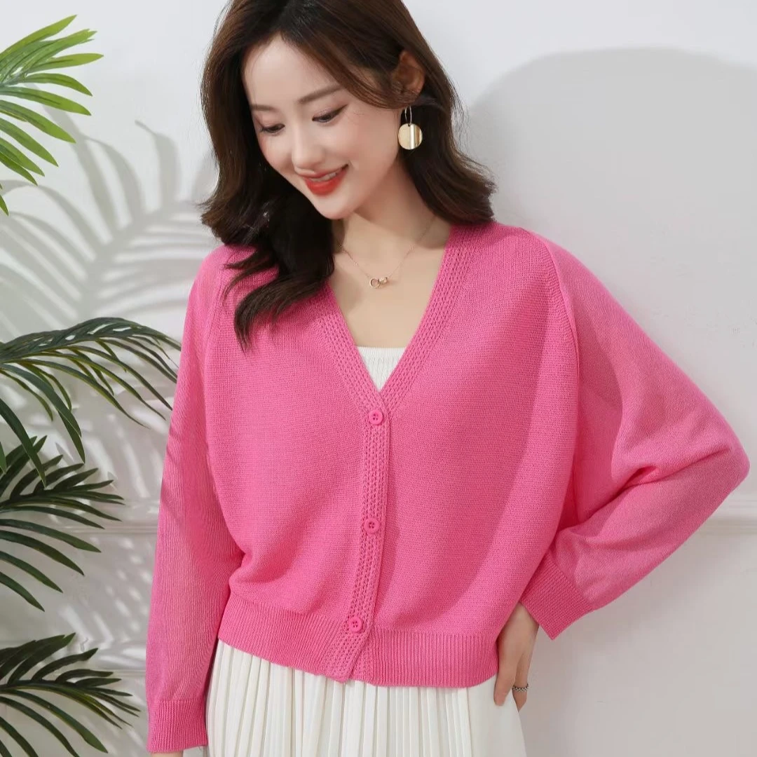 2025夏季新款镂空冰丝开衫女外套针织空调衫短款长袖薄款防晒衣服