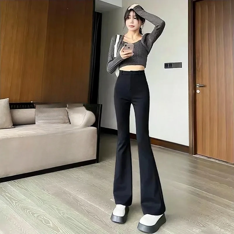 喇叭裤女2025春夏高腰垂感显瘦窄版西装裤小个子百搭拖地休闲长裤