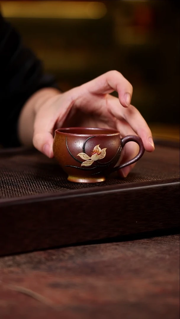 紫砂周边柴烧兰花杯