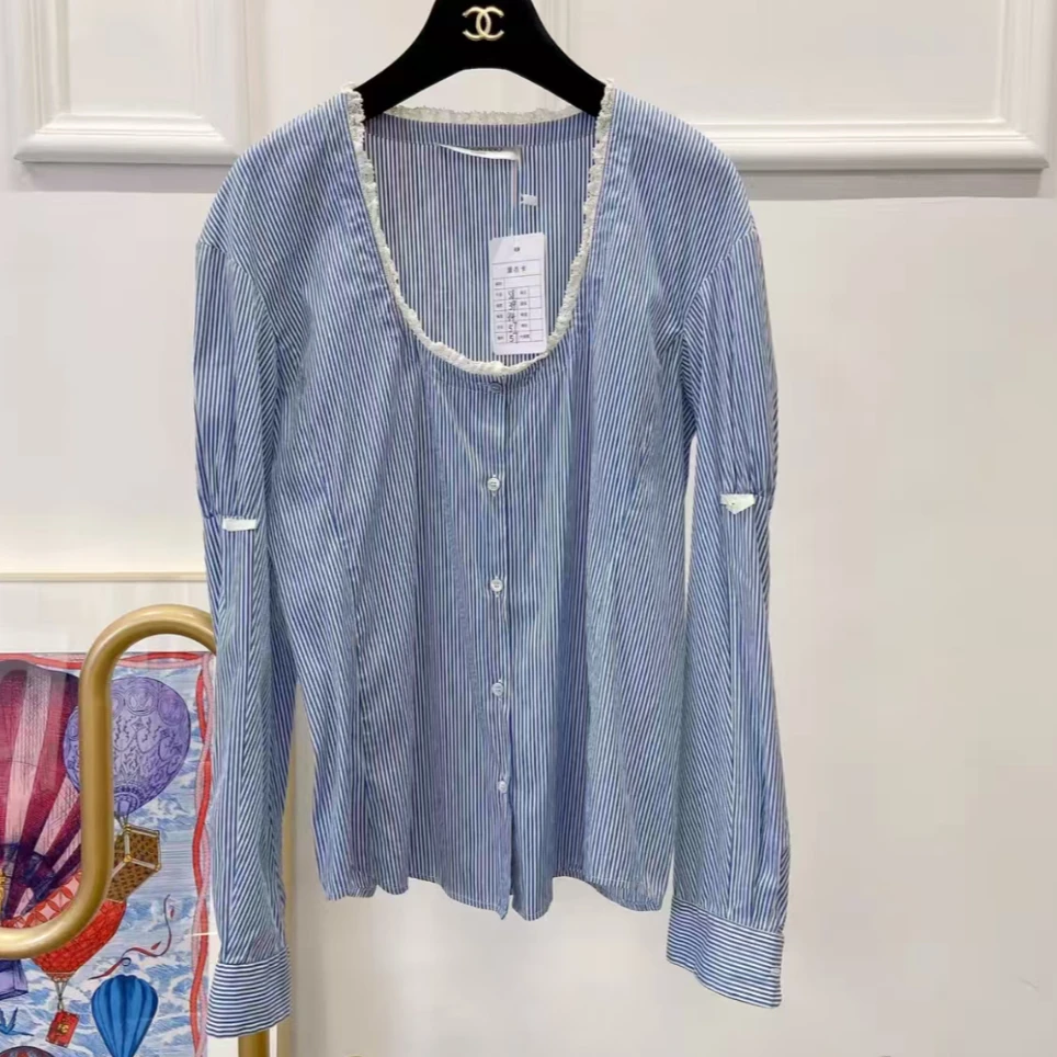 未使用 Valentino/华伦天奴 Valentino 蓝白条纹上衣 蓝色38
