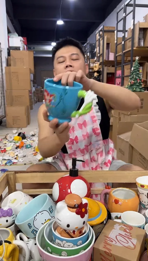瓷片美人鱼刀叉手把水杯