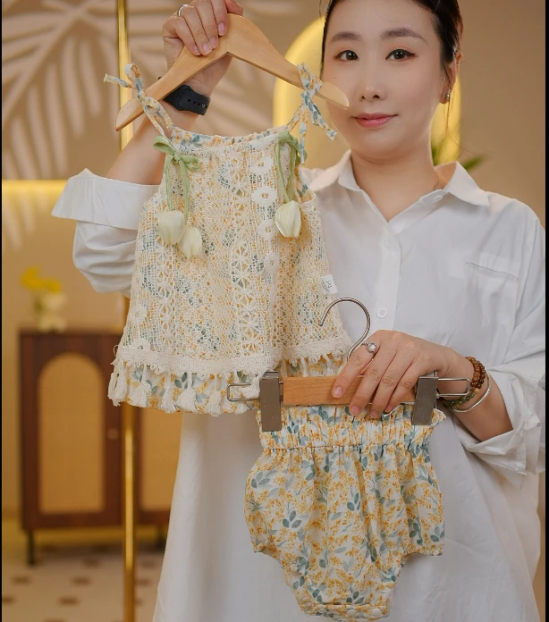 2025夏季新款休闲风哈衣幼儿女童婴儿无袖爬爬服两件套