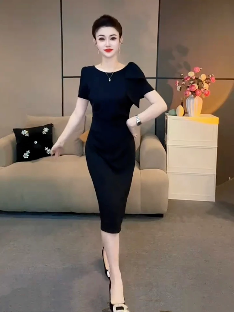 【潼潼严选】新款名媛气质收褶蝴蝶结设计款显瘦连衣裙-0329-1-6