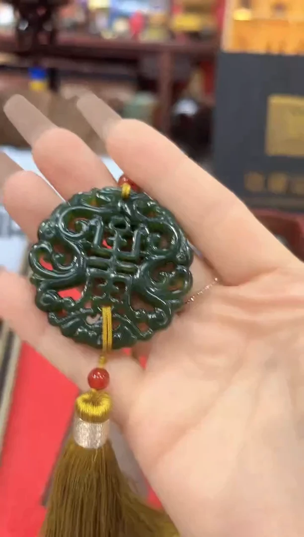 和田玉未镶嵌挂件双龙祝寿玉佩