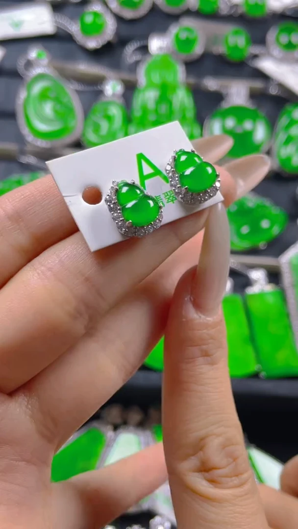 银S925镶嵌翡翠耳饰11