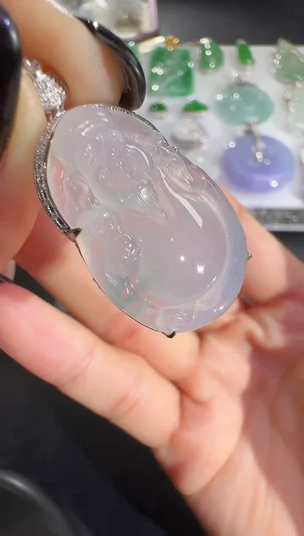 吊坠(不含链)18K金镶嵌翡翠【源头工厂】钻石镶嵌