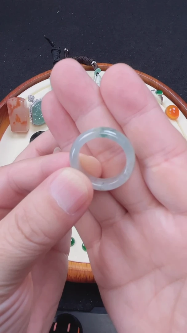 翡翠戒圈未镶嵌1号卡16号糯冰飘绿花戒圈/杜