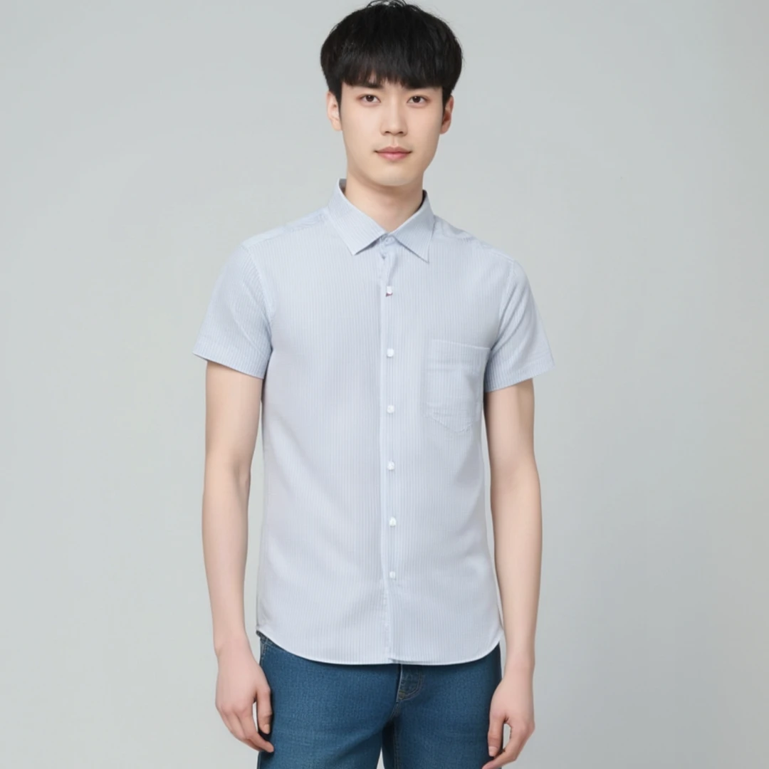 短袖衬衫200`S男士夏季AB1361邦纳休闲商务高支高密夏季细格男士