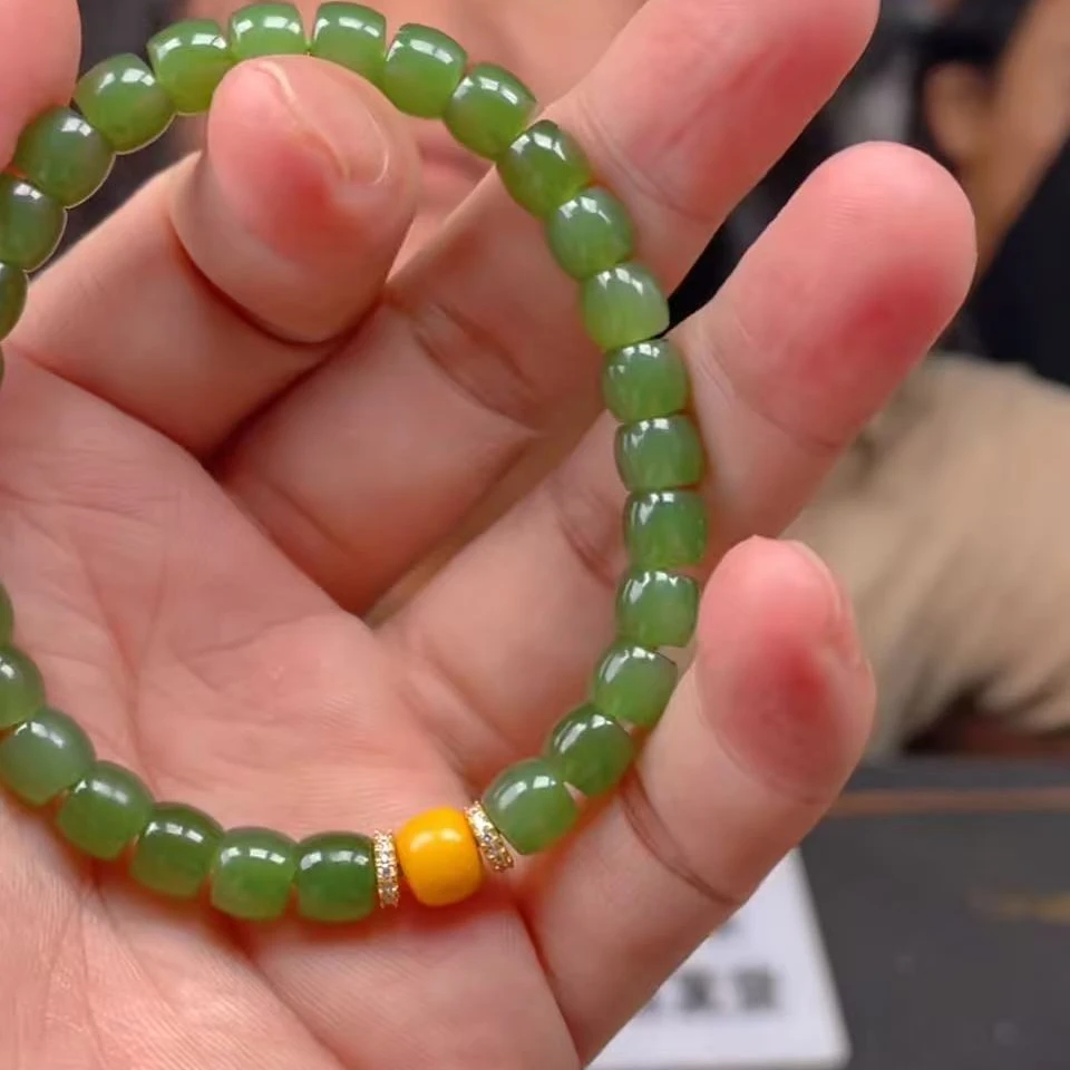 【玉经纶】177392/HQ117-和田玉手串-多样性发其