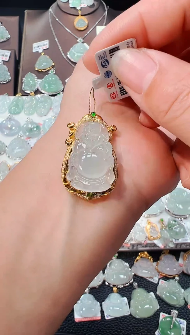 【闪购商品】翡翠吊坠(不含链)18K金镶嵌财神爷吊坠989