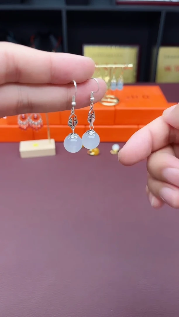 玛瑙/玉髓耳饰银S925镶嵌522000