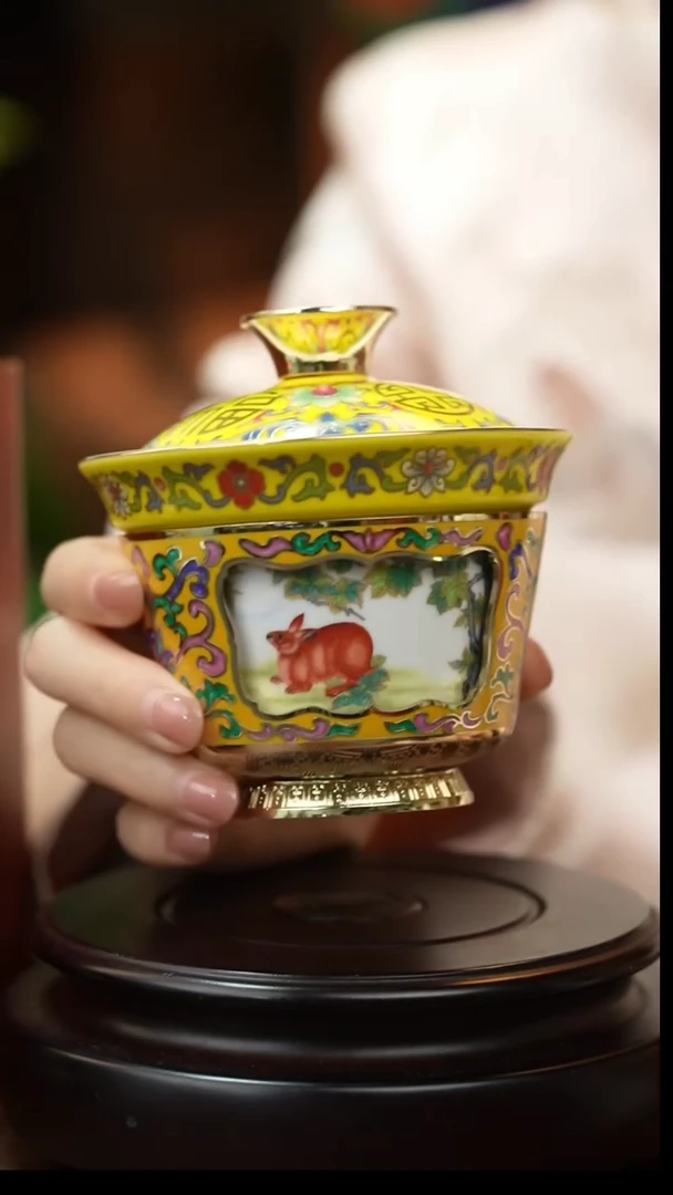 铜双非遗大师旋转盖碗  玉兔开泰