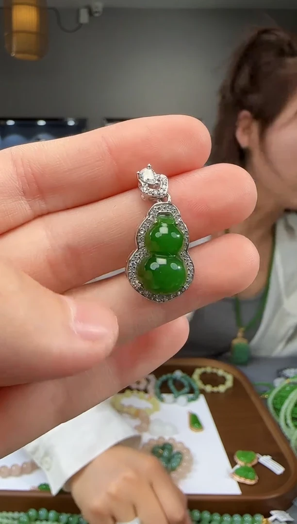 和田玉银S925镶嵌吊坠(不含链)1