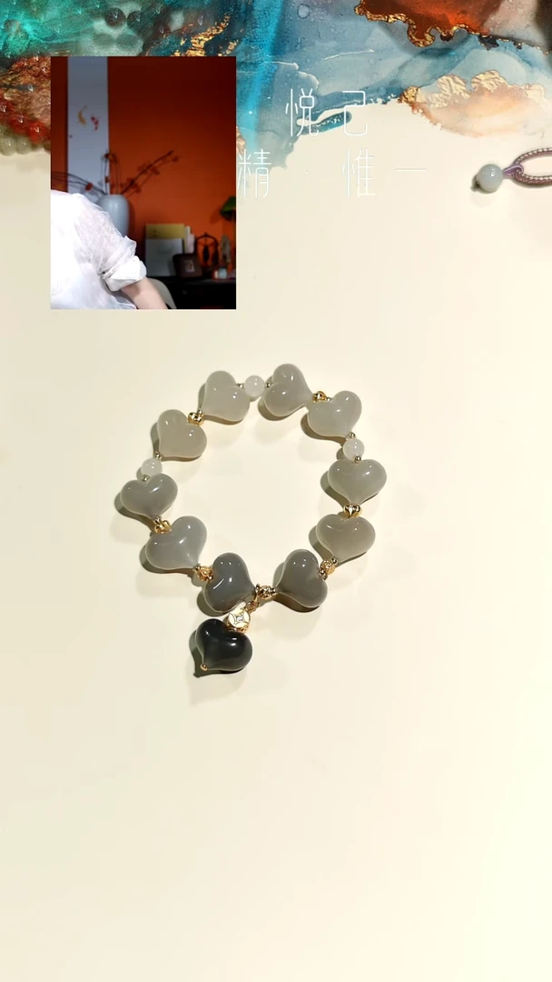 银S925镶嵌手链和田玉烟紫屁桃手链