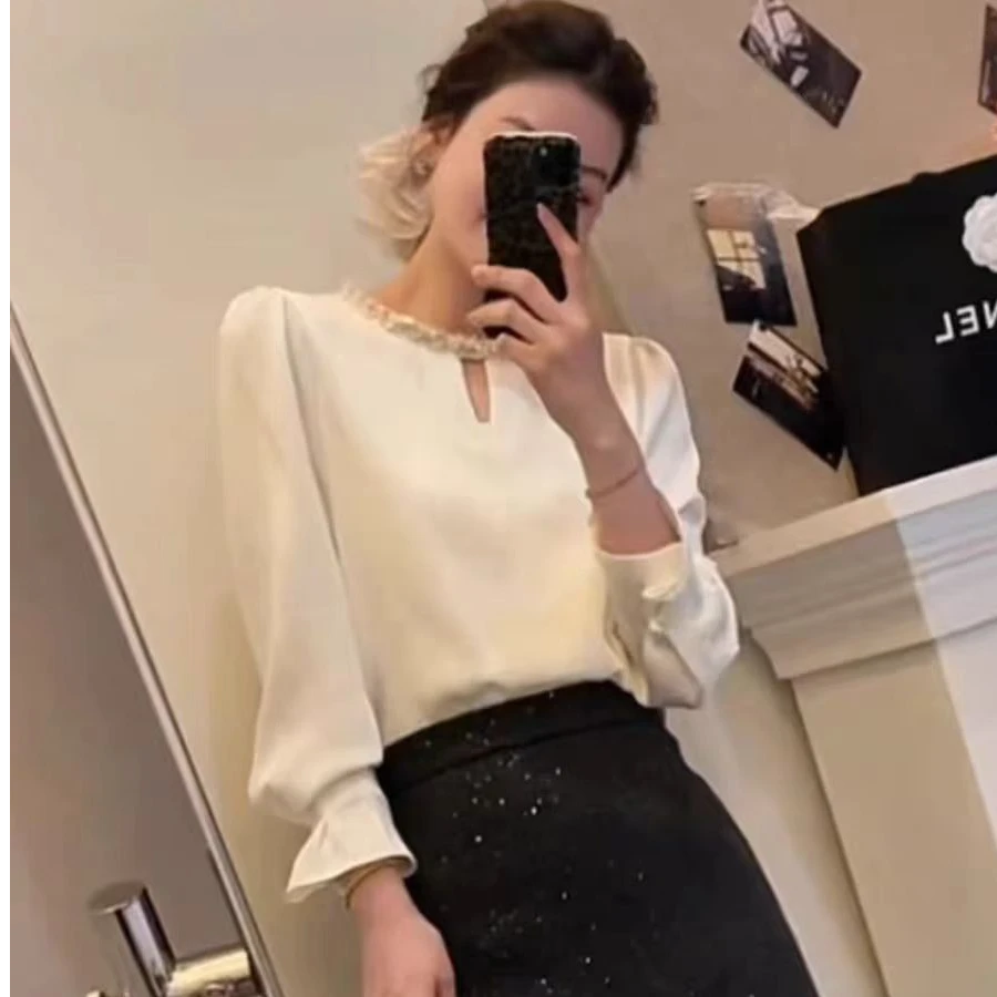 新中式国风醋酸面料打底T恤衬衫气质长袖法式时尚百搭网红设计感