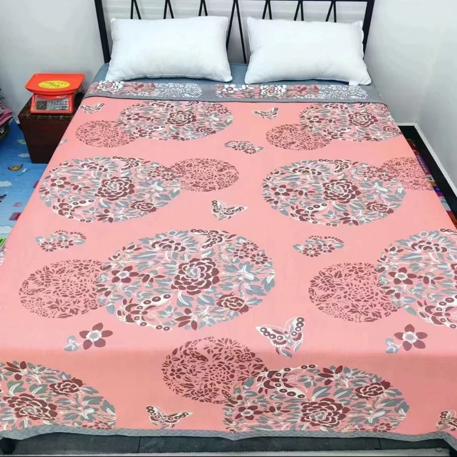 【青花瓷粉】纱布盖毯四季毯230*250-3