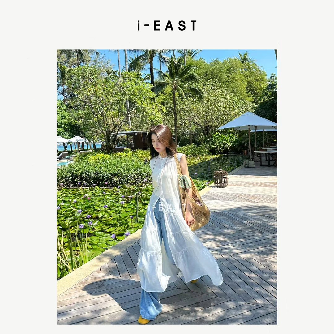 i-EAST 春水映梨花~气质款无袖中长款连衣裙-5C Q13038